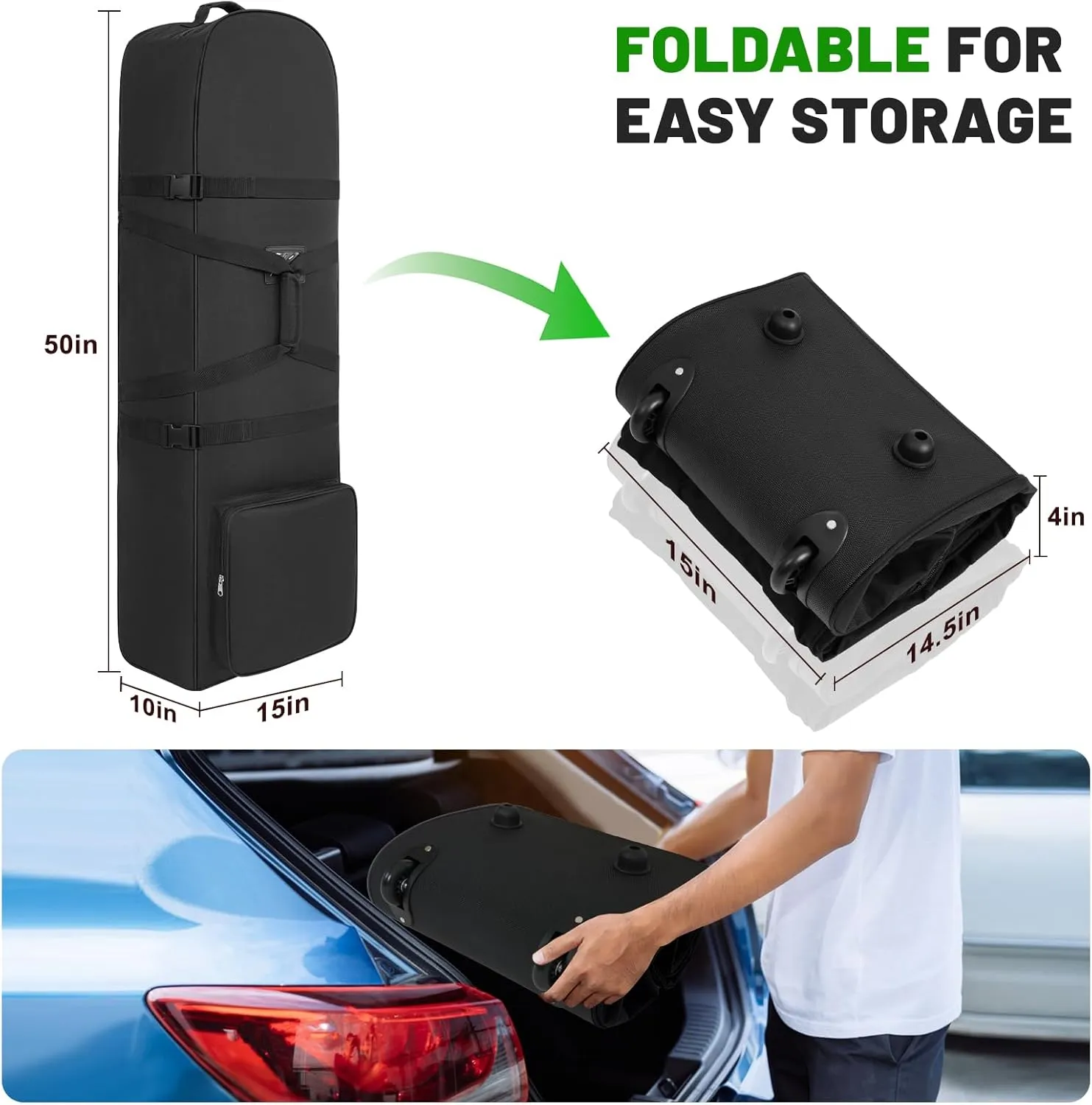 Golf Travel Bags for Airlines with Adjustable Support Rod and Detachable Shoulder Straps, Soft Foldable Golf Club Travel Covers, 900D Heavy Duty Oxford -Universal Size