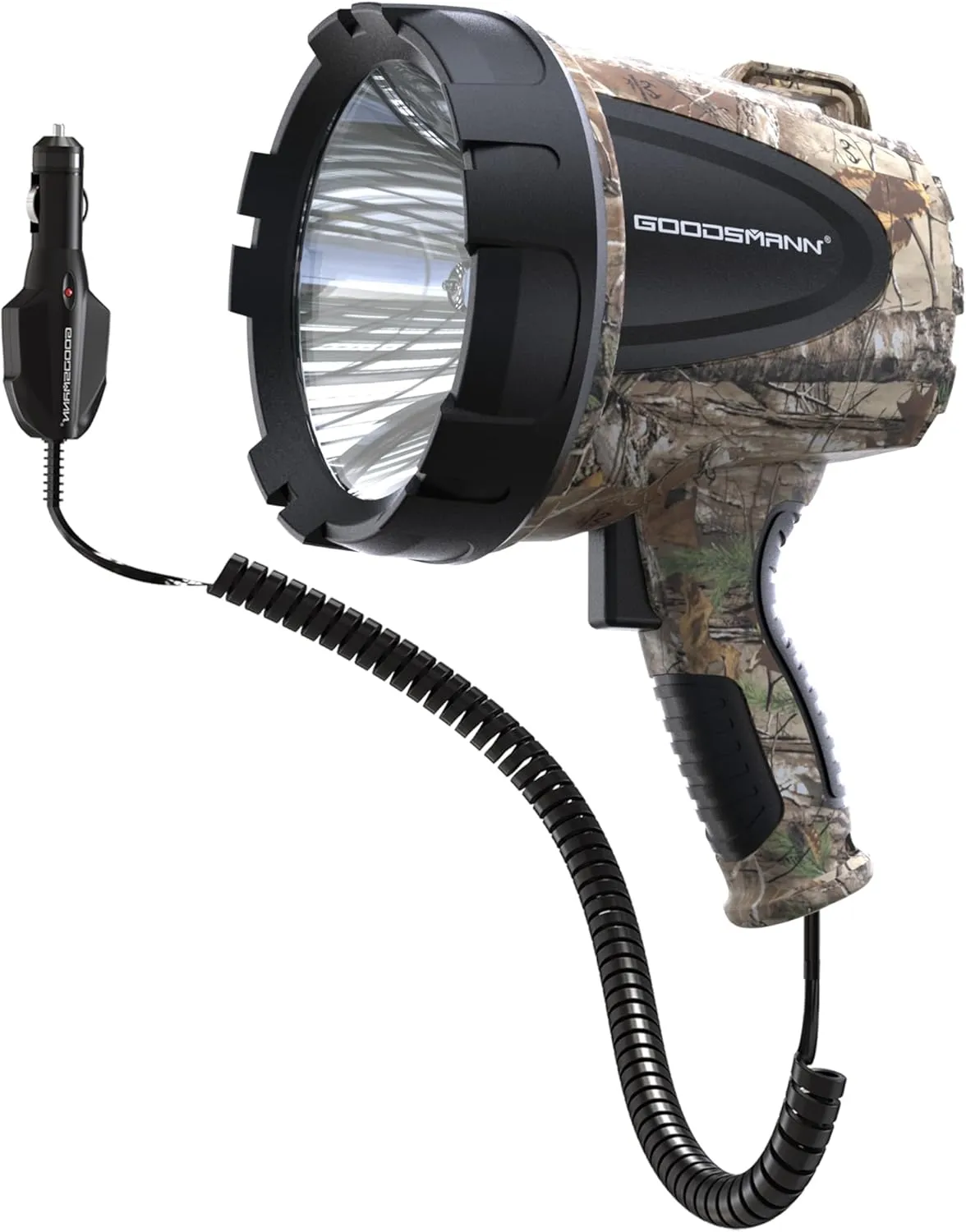 GOODSMANN 1500 Lumen Spotlight Halogen Water Resist Flashlight with 12V DC Car Charger Searchlight for Camping Boating Fishing Hunting Hiking Patrolling and Road Trips