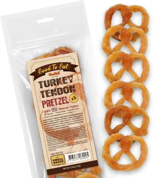 Gootoe Turkey Tendon Dog Treats, Turkey Tendon Pretzel (S) 6 Units/Pack, 100% USA-Sourced, Natural Snack, Premium Training Chews, Hypoallergenic, Reseal Value Bags, Size for Small Dogs