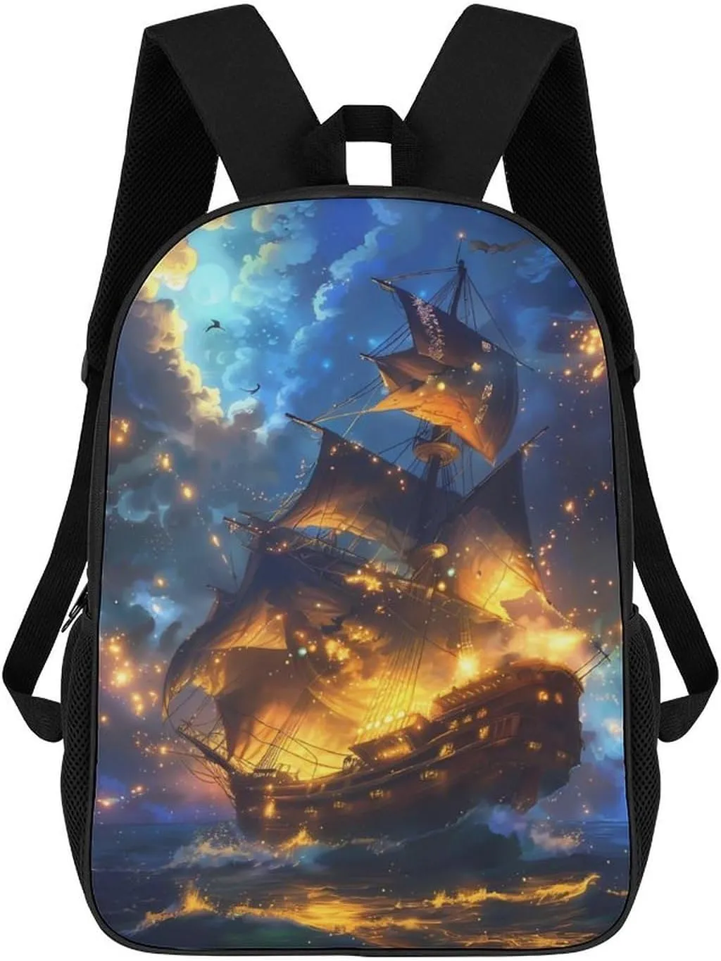 Gorgeous Sailing Battleships Classic 17 Inch Backpack Travel Daypack Casual Shoulder Bag with Adjustable Strap for Men And Women