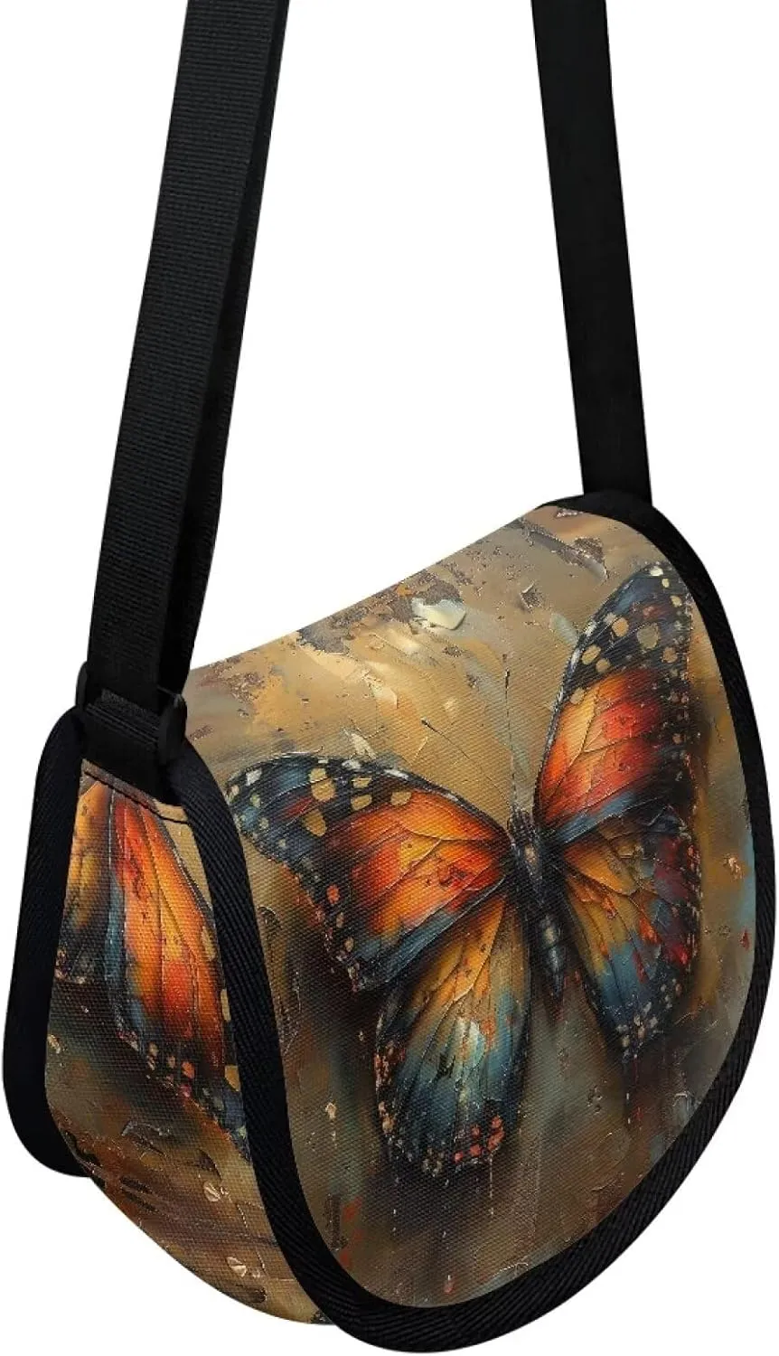 Gothic Rose Butterfly Women Cross Body Bag, Iris Flower Casual Shoulder Bag, Milk Cow Dot Satchel Messenger Bags