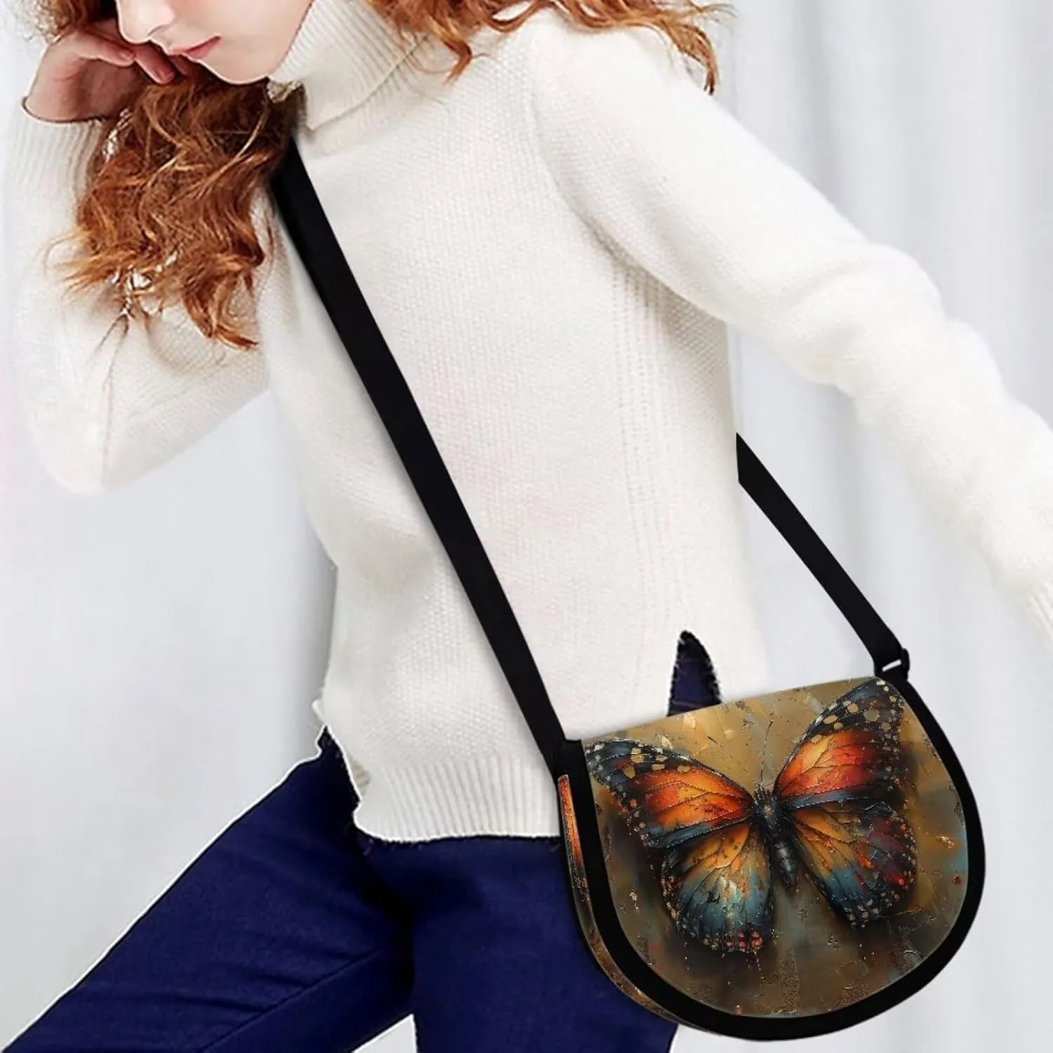 Gothic Rose Butterfly Women Cross Body Bag, Iris Flower Casual Shoulder Bag, Milk Cow Dot Satchel Messenger Bags