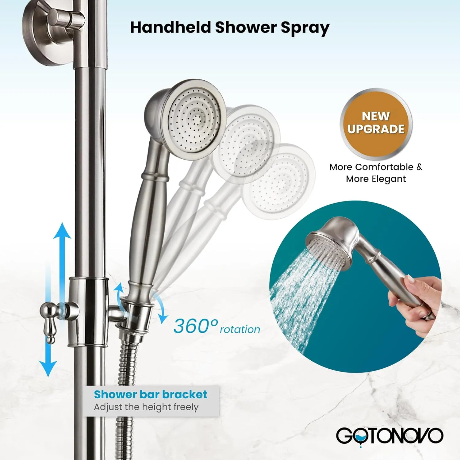 gotonovo Exposed Bathroom Shower Faucet Set Shower Fixture 8 Inch Rainfall Shower Head Handheld Shower Cross Handle Wall Mount 2 Functions Brushed Nickel