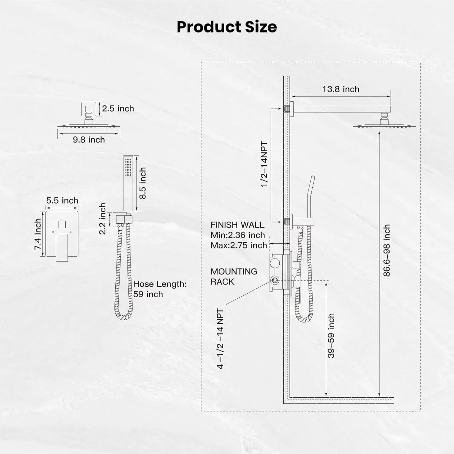 gotonovo Rainfall Bathroom Shower System Rain Shower Head and Handle Set Wall Mounted Shower Complete Combo Solid Brass Pressure Balancing Shower Mixer Valve 10 Inch Polished Chrome