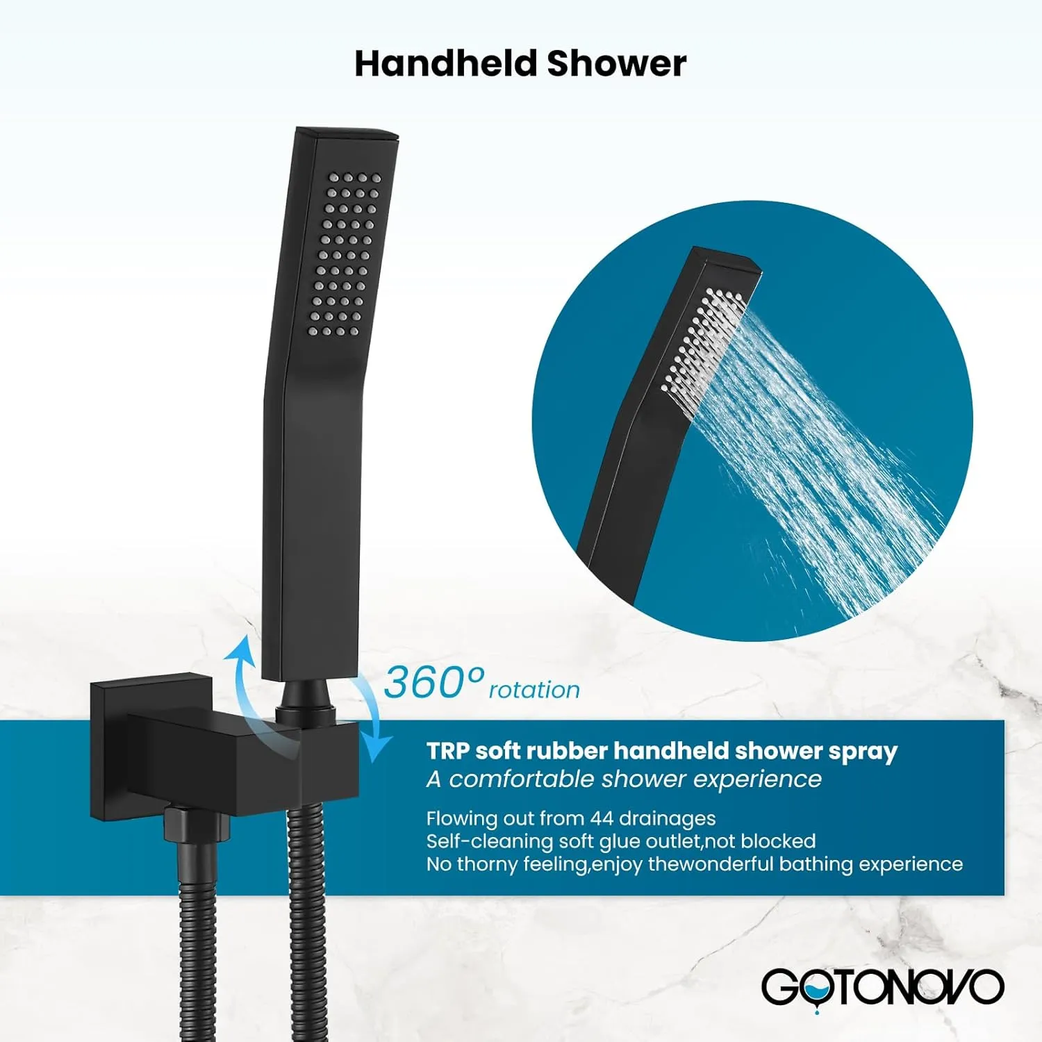 gotonovo Shower System with Tub Spout,Waterfall Tub Shower Faucet Set for Bathroom Head and Handle Set Wall Mounted 3 Function Rough-in Valve and Trim Included 10 inch Shower Head Matte Black