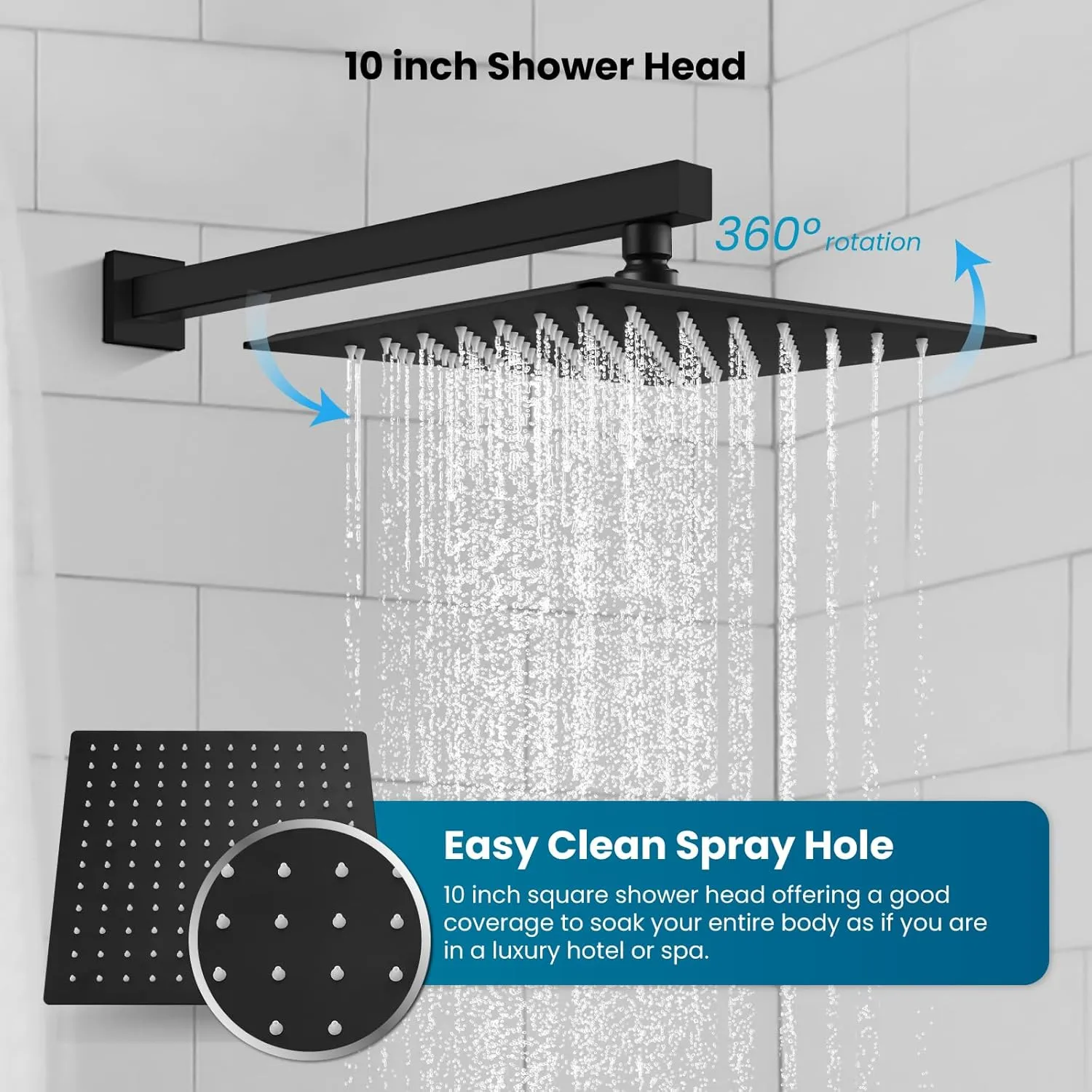 gotonovo Shower System with Tub Spout,Waterfall Tub Shower Faucet Set for Bathroom Head and Handle Set Wall Mounted 3 Function Rough-in Valve and Trim Included 10 inch Shower Head Matte Black