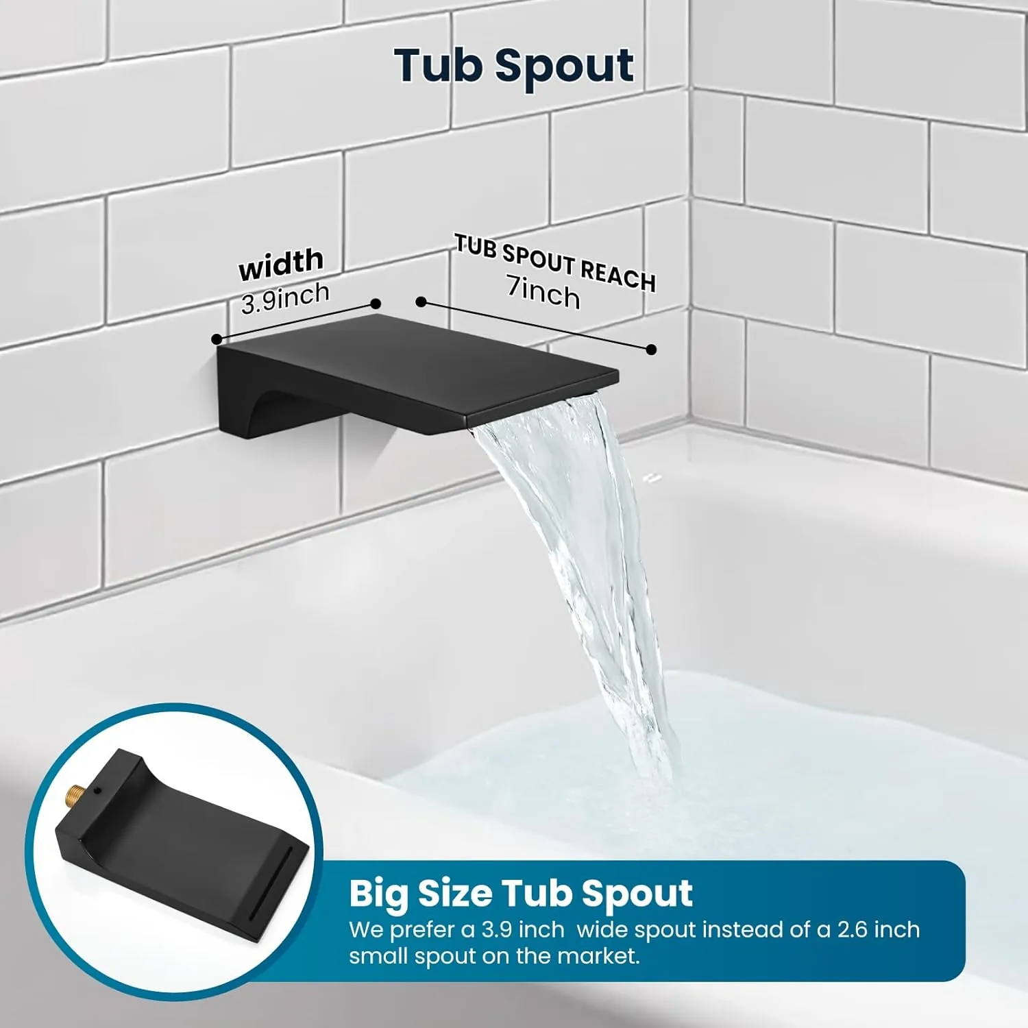gotonovo Shower System with Tub Spout,Waterfall Tub Shower Faucet Set for Bathroom Head and Handle Set Wall Mounted 3 Function Rough-in Valve and Trim Included 10 inch Shower Head Matte Black