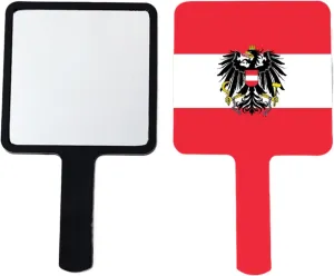 GOYMFKM Funny Austria Map Flag Makeup Mirror with Handle, Square Cosmetic Hand Mirror, Portable Travel Handheld Mirror for Makeup, Shaving, Facial Care Black 9×16Cm