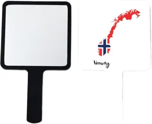 GOYMFKM Funny Norway Map National Flag Makeup Mirror with Handle, Square Cosmetic Portable Travel Handheld Mirror for Makeup, Shaving, Facial Care Black 9×16Cm