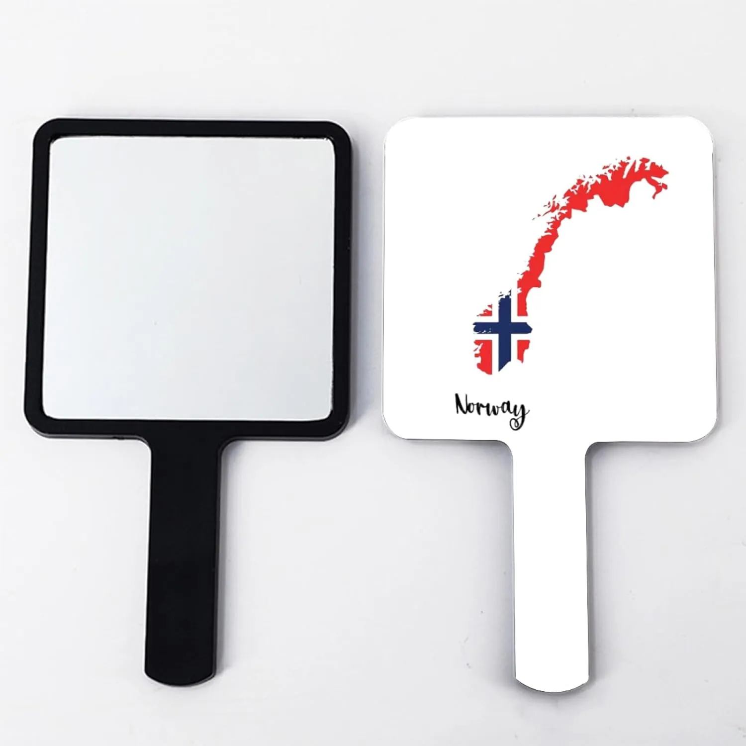 GOYMFKM Funny Norway Map National Flag Makeup Mirror with Handle, Square Cosmetic Portable Travel Handheld Mirror for Makeup, Shaving, Facial Care Black 9×16Cm