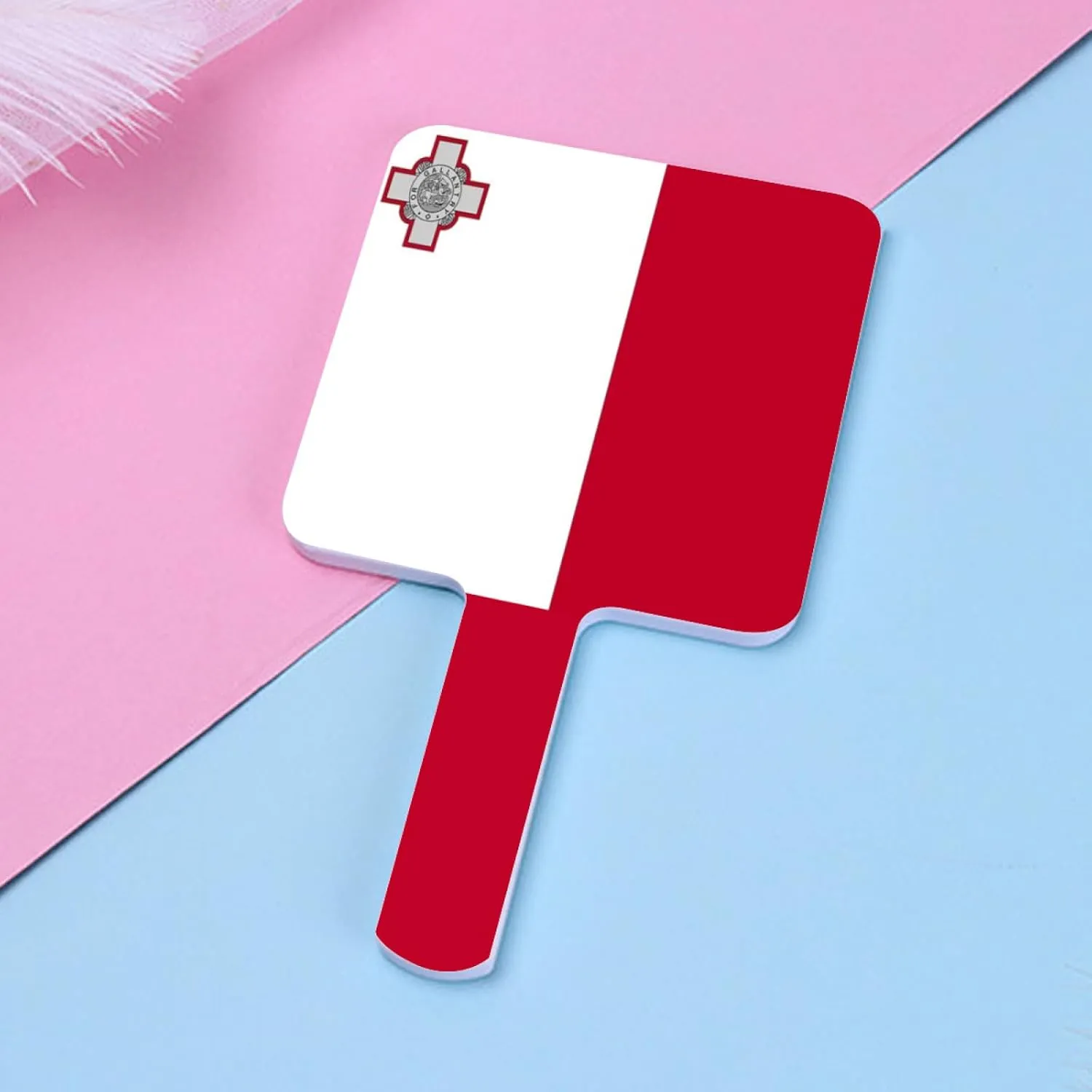 GOYMFKM Handheld Makeup Mirrors with Malta Flag - Hand Held Mirror with Handle for Makeup, Portable Travel Beauty Mirror for Men Women(Square) White 9×16Cm