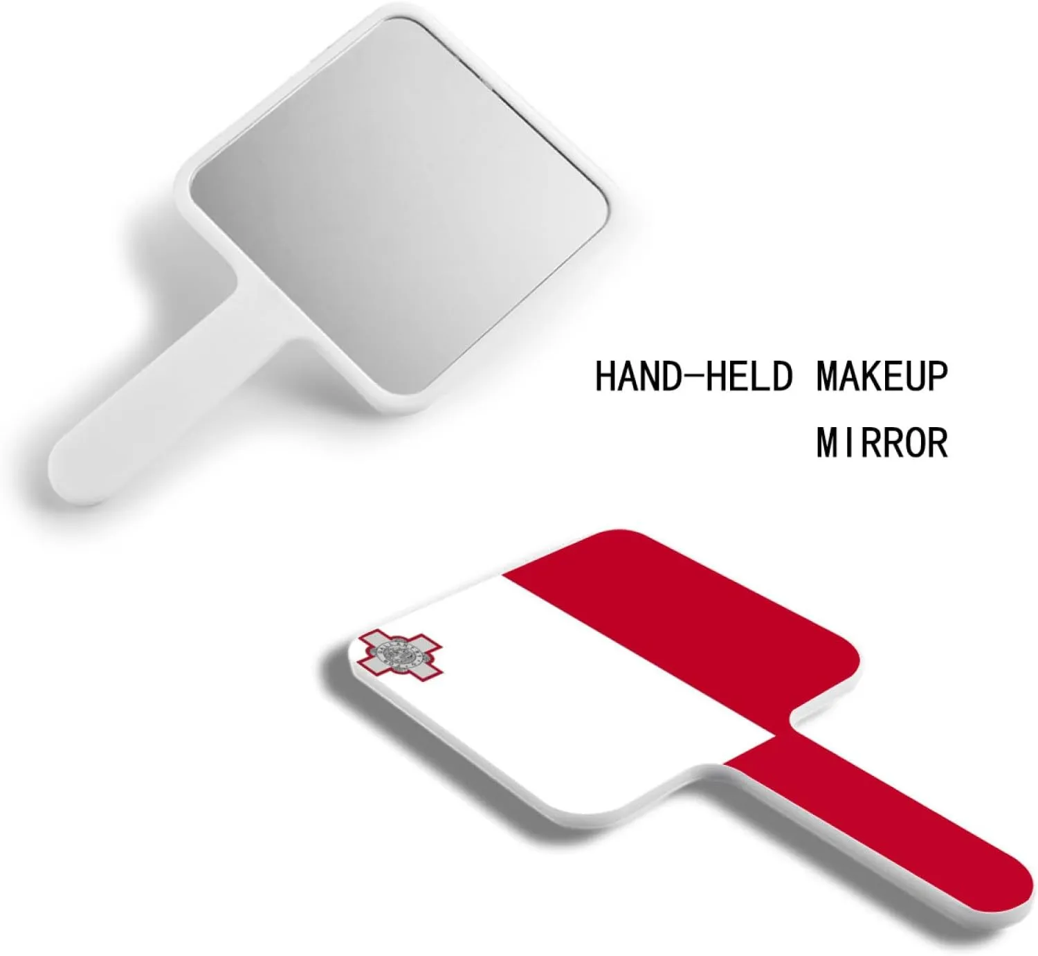 GOYMFKM Handheld Makeup Mirrors with Malta Flag - Hand Held Mirror with Handle for Makeup, Portable Travel Beauty Mirror for Men Women(Square) White 9×16Cm