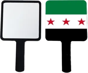 GOYMFKM Handheld Makeup Mirrors with Syria Flag - Hand Held Mirror with Handle for Makeup, Portable Travel Vanity Mirror for Men Women(Square) Black 9×16Cm