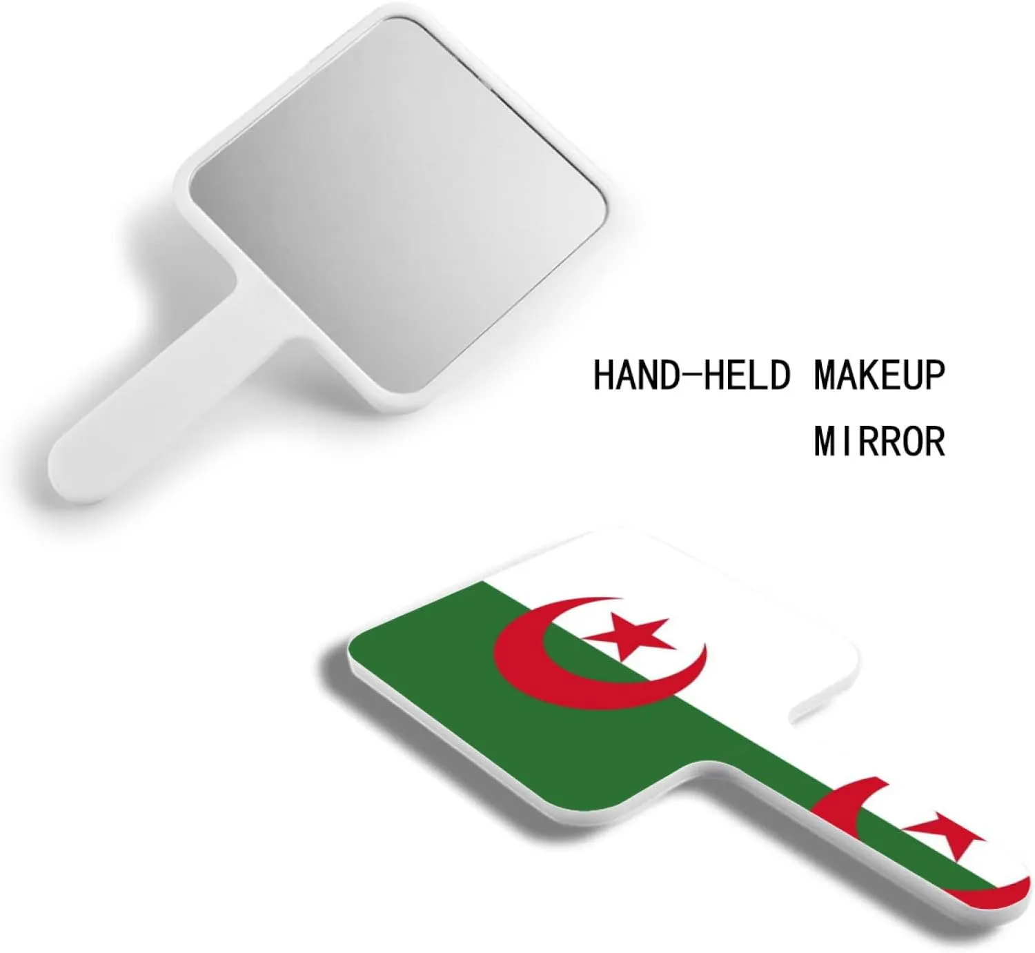 GOYMFKM Handheld Travel Mirror with Handle, Algeria Flag Handheld Plain Mirror, Square Cosmetic Salon Makeup Hand Mirror for Professional Barbers and Hairdressers White 9×16Cm