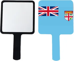 GOYMFKM Handheld Travel Mirror with Handle, Republic of Fiji Flag Handheld Mirror, Square Cosmetic Salon Makeup Hand Mirror for Barbers Hairdressers Black 9×16Cm