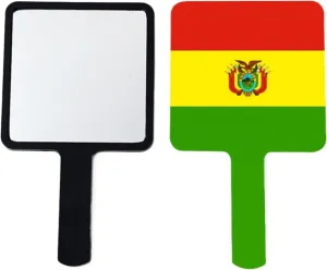 GOYMFKM Novelty Bolivia Flag Handheld Makeup Mirror Square Travel Cosmetic Mirror Portable Vanity Mirror Tool Fit Daily, Shaving, Beautify, Travel Black 9×16Cm
