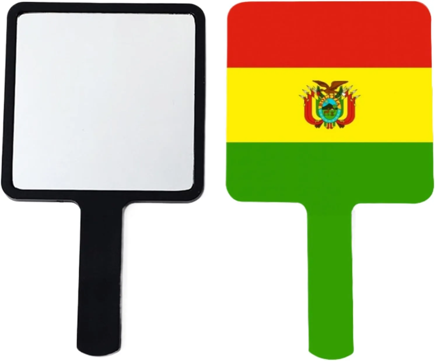 GOYMFKM Novelty Bolivia Flag Handheld Makeup Mirror Square Travel Cosmetic Mirror Portable Vanity Mirror Tool Fit Daily, Shaving, Beautify, Travel Black 9×16Cm