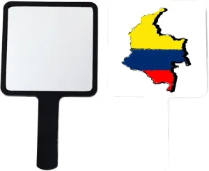 GOYMFKM Novelty Republic of Colombia Map Flag Hand Mirror Professional Makeup Barbers Shaving Salon Hand Held Mirrors Portable Compact Travel Mirror with Handle Black 12×22Cm