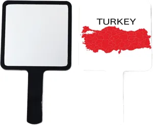 GOYMFKM Novelty Republic of Türkiye Map National Flag Handheld Vanity Mirror - Beauty Hairdressing Mirror for Women, Makeup Handheld Mirror with Handle Black 12×22Cm