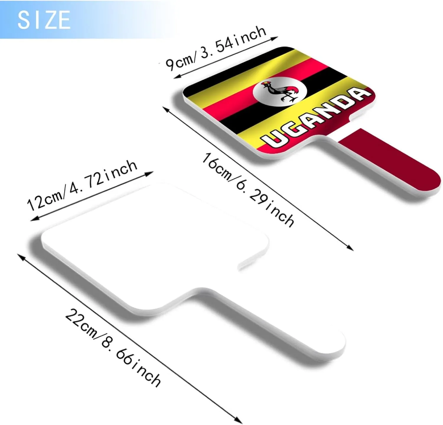 GOYMFKM Novelty Republic of Uganda Map National Flag Hand Mirror, Square Barbers and Hairdressers Mirrors, Travel Makeup Hand Held Mirror with Handle White 9×16Cm