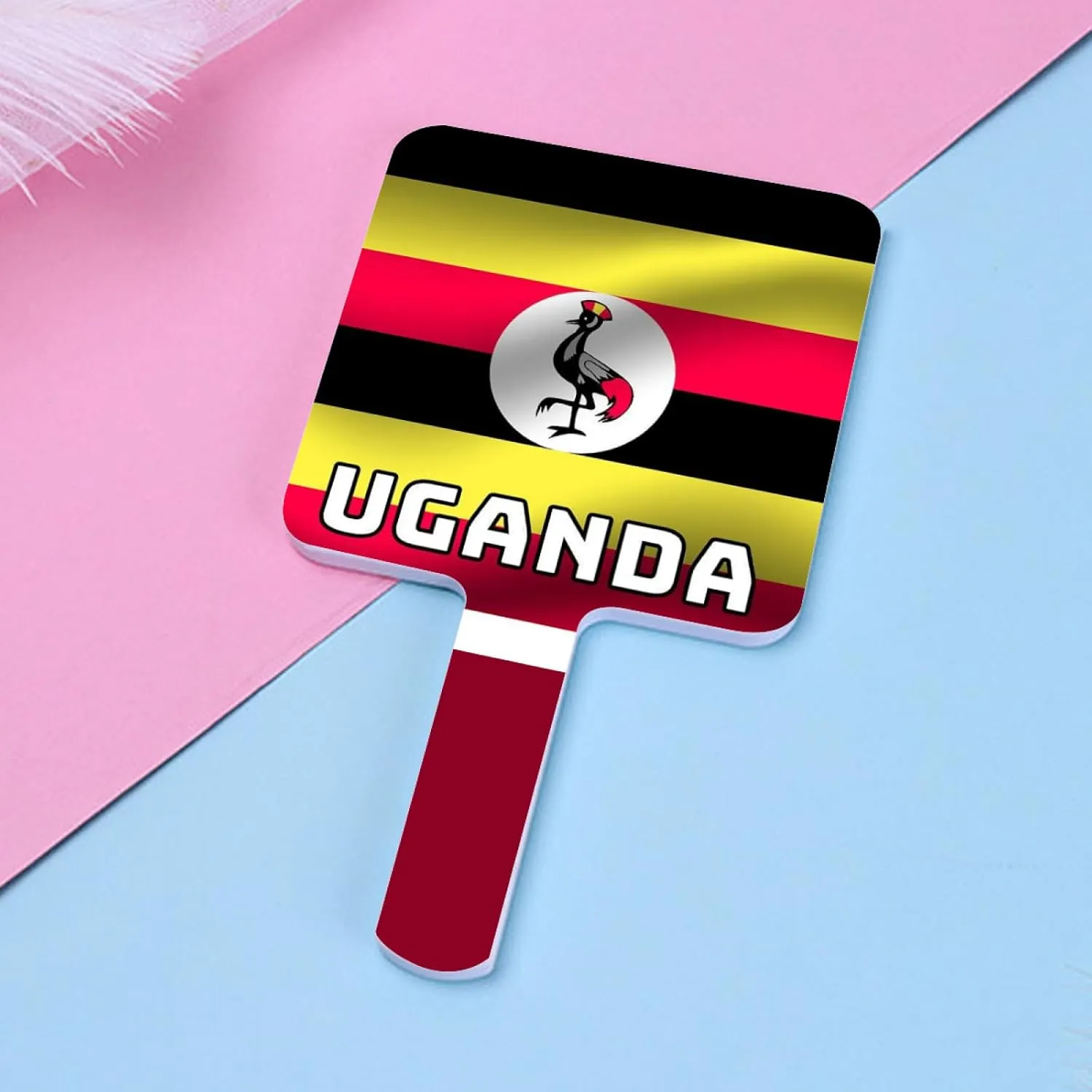 GOYMFKM Novelty Republic of Uganda Map National Flag Hand Mirror, Square Barbers and Hairdressers Mirrors, Travel Makeup Hand Held Mirror with Handle White 9×16Cm