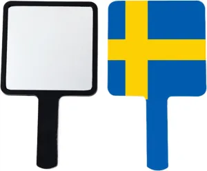 GOYMFKM Portable Travel Hand Mirror - Novelty Sweden Flag Pattern Makeup Mirror, Salon Barber Hairdressing Square Handheld Mirror with Handle Black 9×16Cm