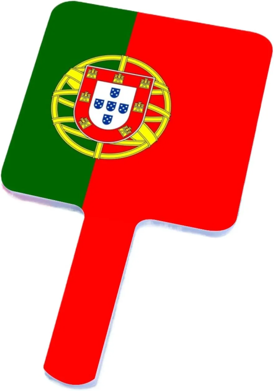 GOYMFKM Portable Travel Hand Mirror - Salon Barber Hairdressing Handheld Mirror with Handle, Novelty Portugal Flag Pattern Makeup Mirror(Square) White 9×16Cm