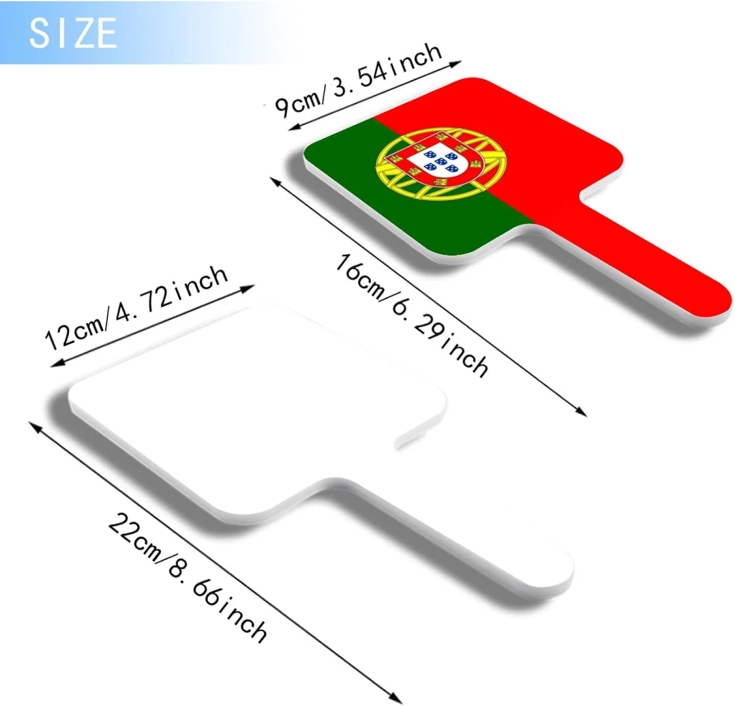 GOYMFKM Portable Travel Hand Mirror - Salon Barber Hairdressing Handheld Mirror with Handle, Novelty Portugal Flag Pattern Makeup Mirror(Square) White 9×16Cm