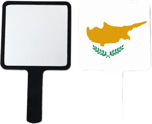 GOYMFKM Republic of Cyprus Flag Makeup Hand Mirror, Barber Hairdressing Handheld Mirror with Handle for Salon, Square Portable Travel Mirror Black 12×22Cm