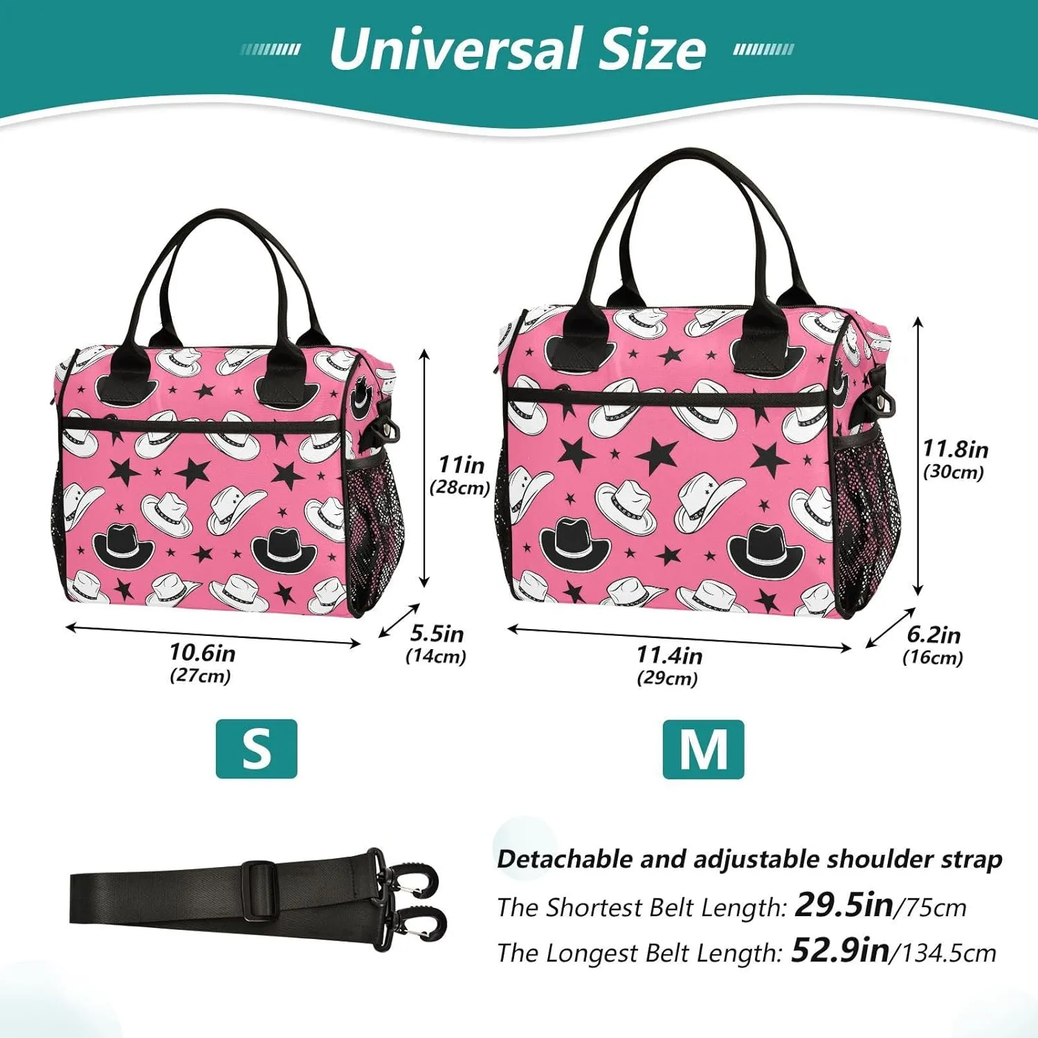 Graffiti Cowboy Hat and Star Lunch Bag, Reusable Handheld Portable Insulated Lunch Bag with Removable Shoulder Strap