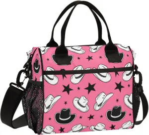 Graffiti Cowboy Hat and Star Lunch Bag, Reusable Handheld Portable Insulated Lunch Bag with Removable Shoulder Strap