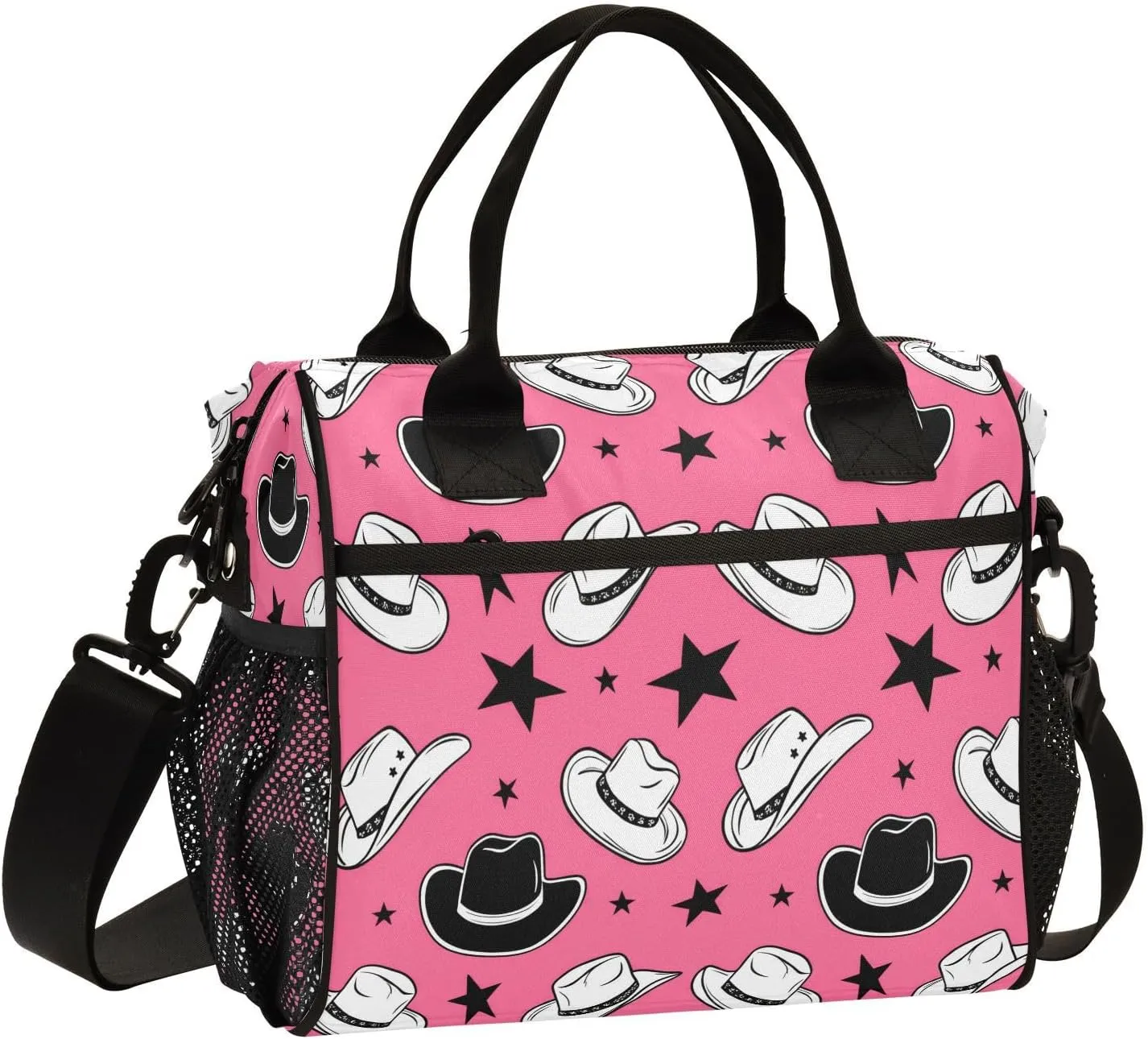 Graffiti Cowboy Hat and Star Lunch Bag, Reusable Handheld Portable Insulated Lunch Bag with Removable Shoulder Strap