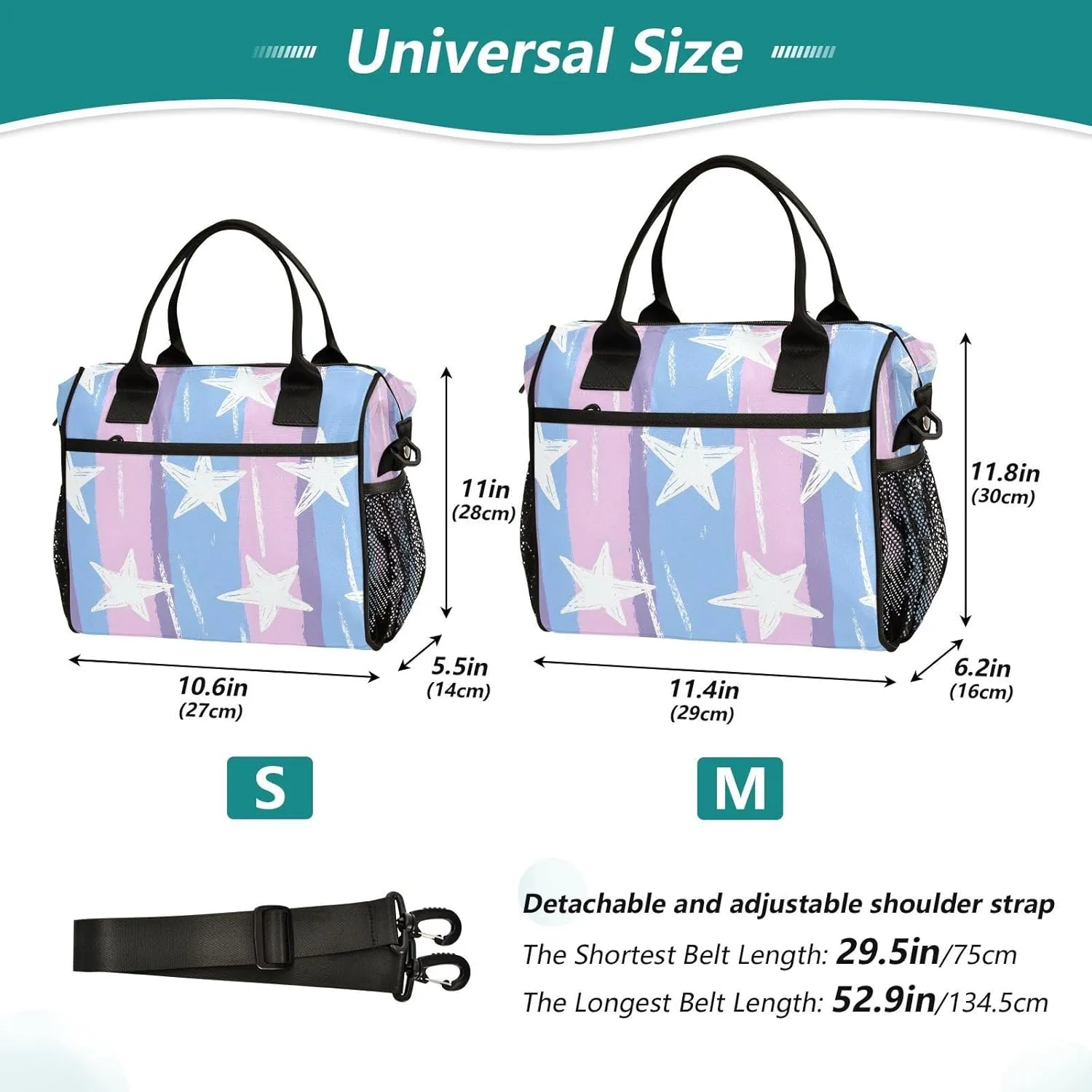 Graffiti Stripes and Stars Lunch Bag, Reusable Handheld Portable Insulated Lunch Bag with Removable Shoulder Strap