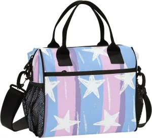 Graffiti Stripes and Stars Lunch Bag, Reusable Handheld Portable Insulated Lunch Bag with Removable Shoulder Strap