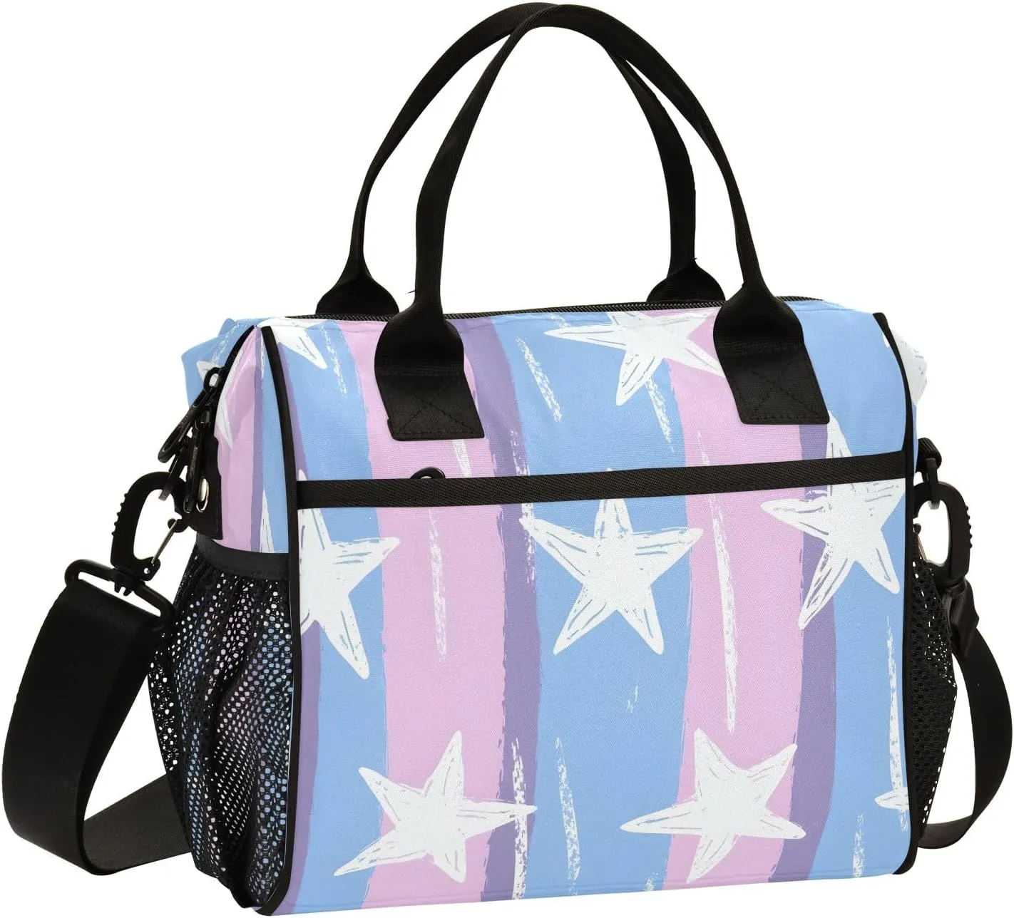 Graffiti Stripes and Stars Lunch Bag, Reusable Handheld Portable Insulated Lunch Bag with Removable Shoulder Strap