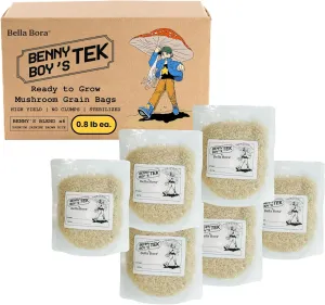 Grain Spawn Bags | 6-Pack Mushroom Grow Bags (5 lbs) | Unpolished Brown Jasmine Rice as Mushroom Substrate Sterilized | Fast Colonization Easy to Use