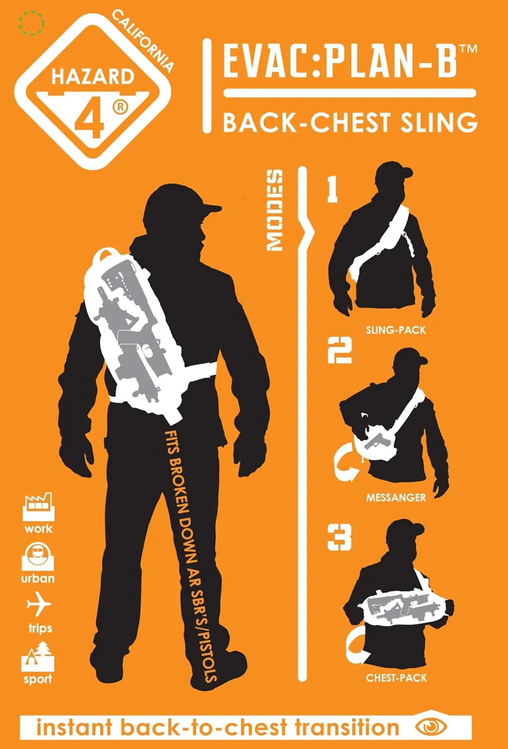 Grayman(TM) Plan-B Light Go-Bag Sling Pack by Hazard 4(R) - Gray , Large