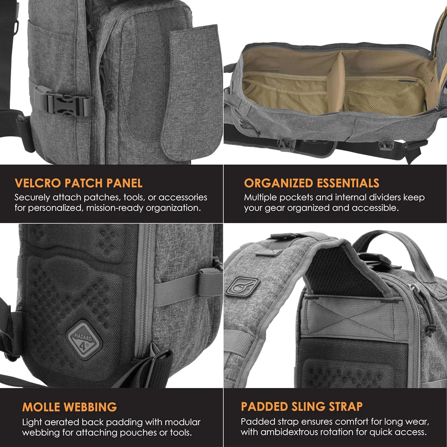 Grayman(TM) Plan-B Light Go-Bag Sling Pack by Hazard 4(R) - Gray , Large