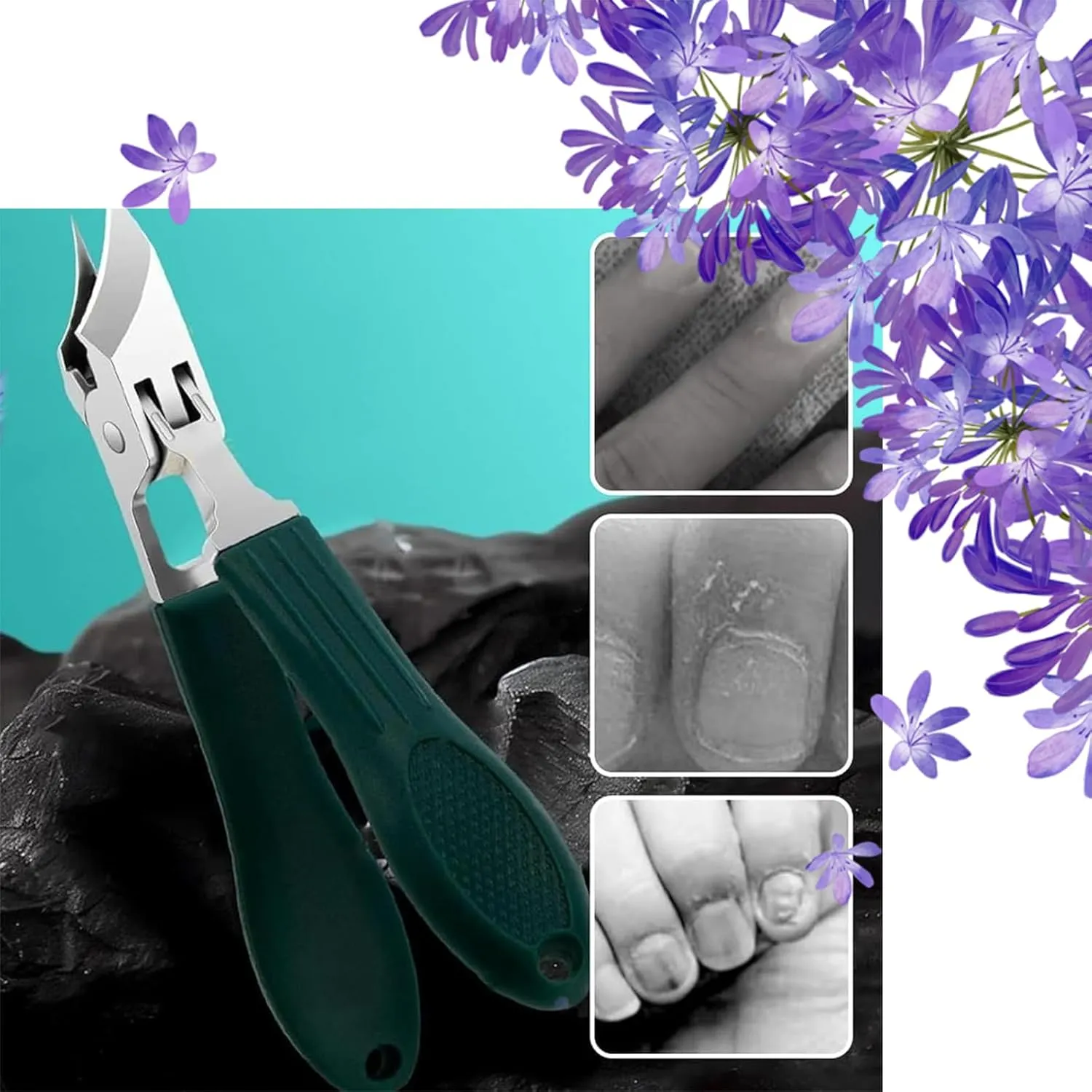 Green Eagle Beak Nail Clippers, Eagle Beak Beveled Nail Clippers, Wide Jaw Opening Anti-Splash Slanted Nail Clipper, for Thick Nails Seniors & Ingrown Care Three Sets (Black Green)