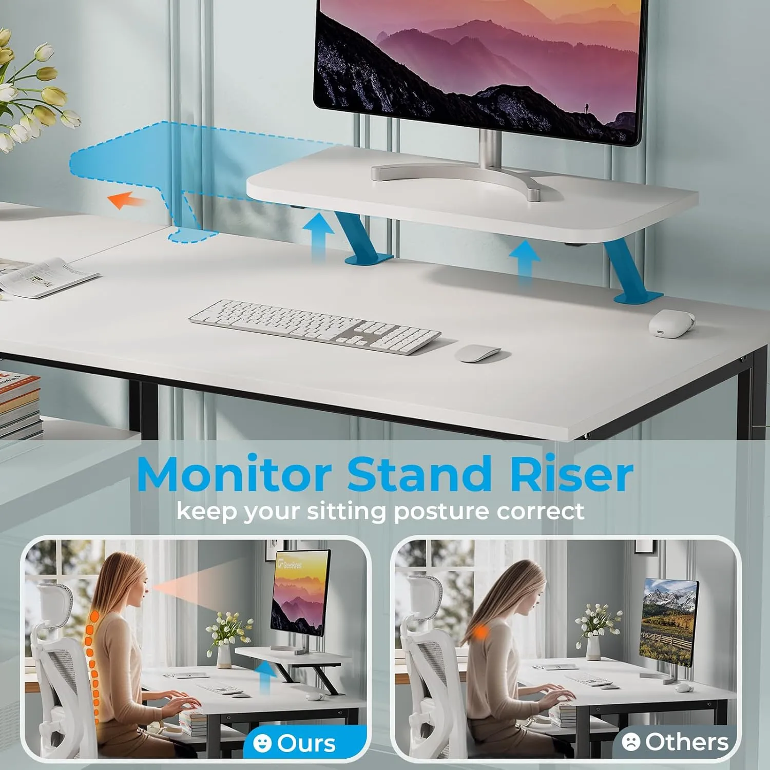 GreenForest Computer Desk with Monitor Stand and Reversible Storage Shelves,39 inch Small Home Office Writing Study Desk for Small Spaces,White