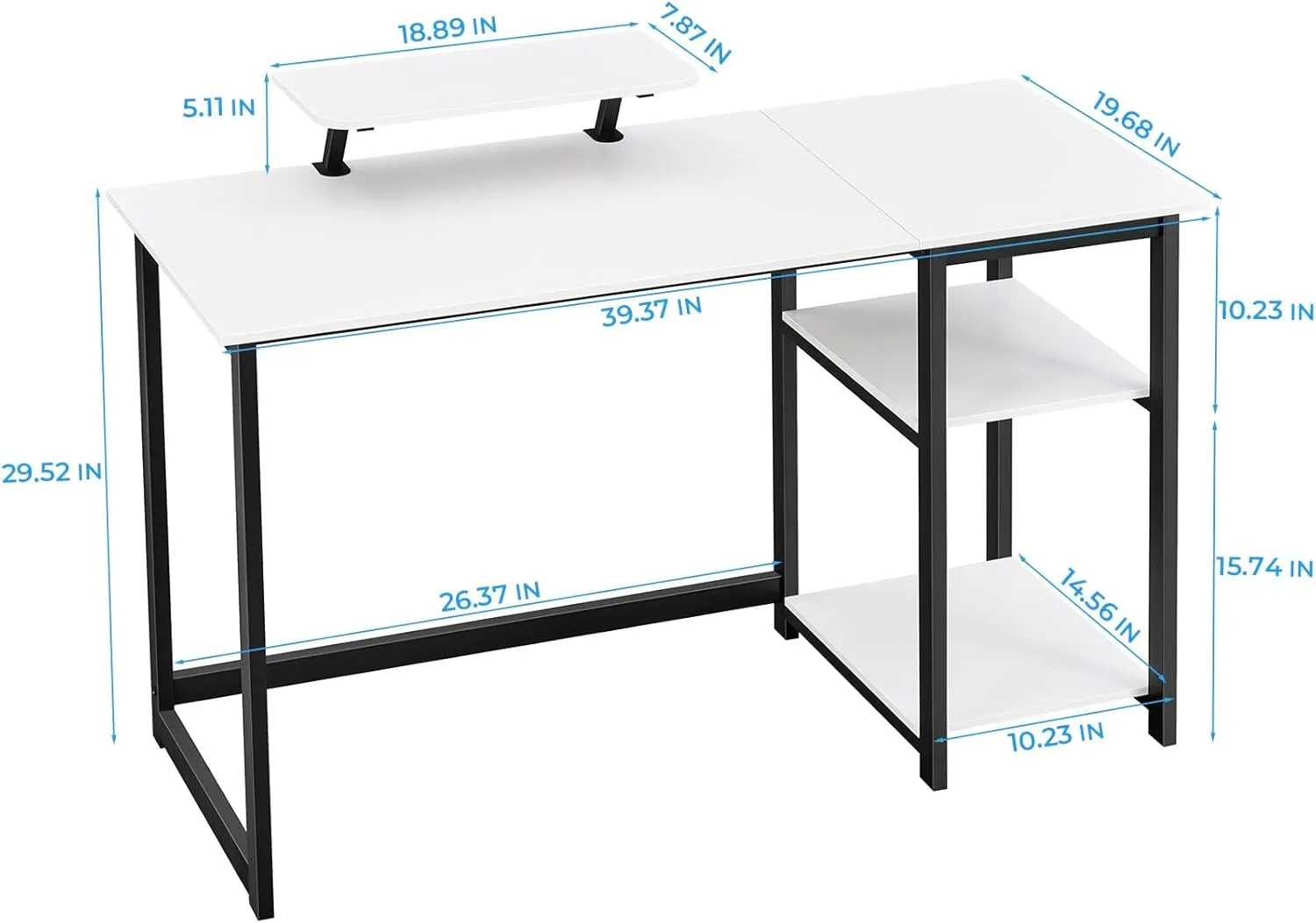 GreenForest Computer Desk with Monitor Stand and Reversible Storage Shelves,39 inch Small Home Office Writing Study Desk for Small Spaces,White