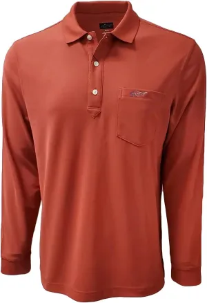 Greg Norman Long Sleeve Pocket Pique Shark Polo (US, Alpha, X-Large, Regular, Regular, Brick-Red (BCRD))