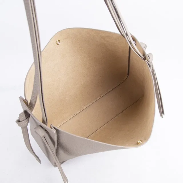 Grey Top Grain Cow Leather One-shoulder Tote Bag | Handbag | Shoulder Bag