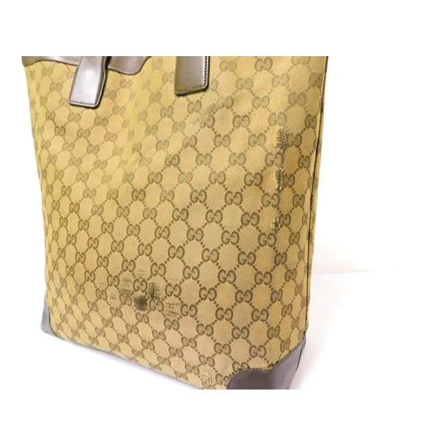 Gucci Pursesdesigner Purses Brown Large G Logo Print Canvas And Brown Leather Satchel