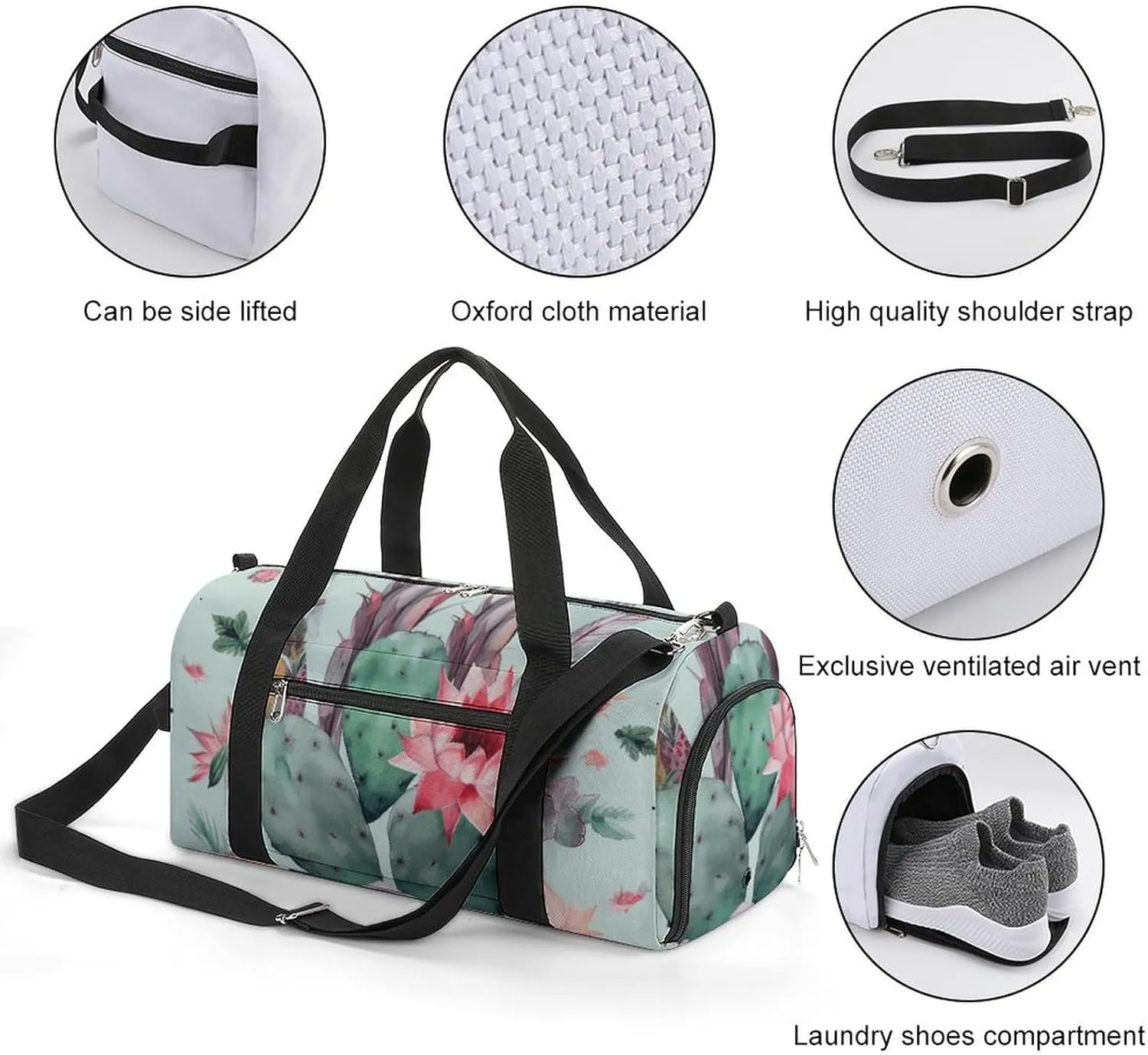 Gym Bag Cactus Arrow Pattern Duffel Bag for Men Women Overnight Bag with Shoe Compartment Workout Bags