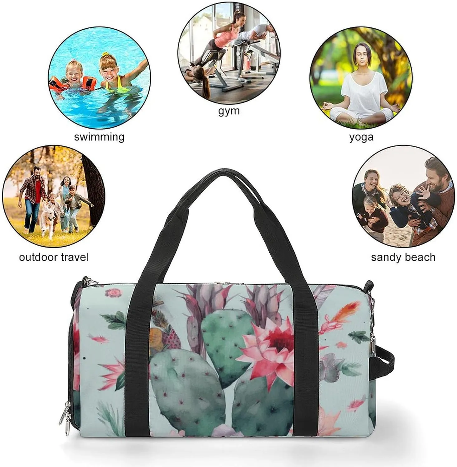 Gym Bag Cactus Arrow Pattern Duffel Bag for Men Women Overnight Bag with Shoe Compartment Workout Bags