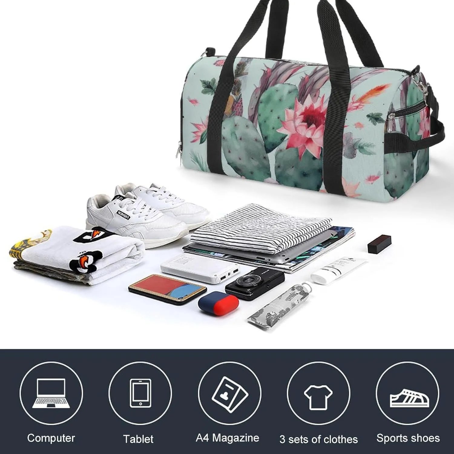Gym Bag Cactus Arrow Pattern Duffel Bag for Men Women Overnight Bag with Shoe Compartment Workout Bags