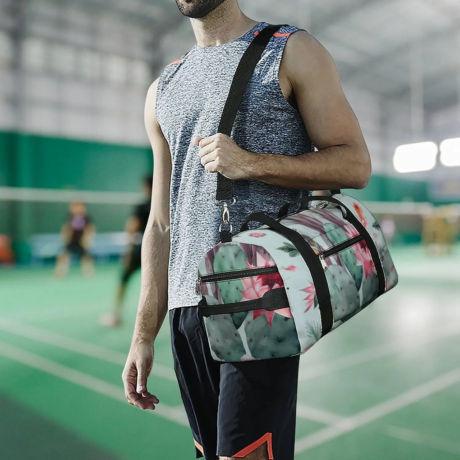 Gym Bag Cactus Arrow Pattern Duffel Bag for Men Women Overnight Bag with Shoe Compartment Workout Bags