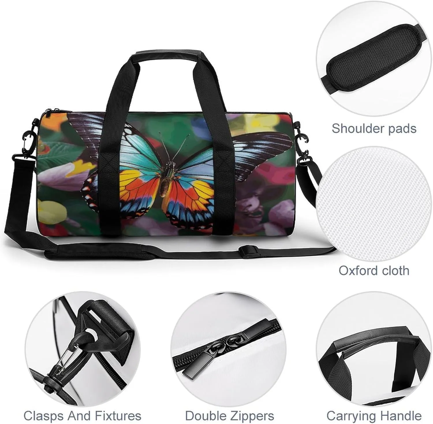 Gym Bag Colorful Butterfly Duffel Bag for Men Women Overnight Bag with Shoe Compartment Workout Bags