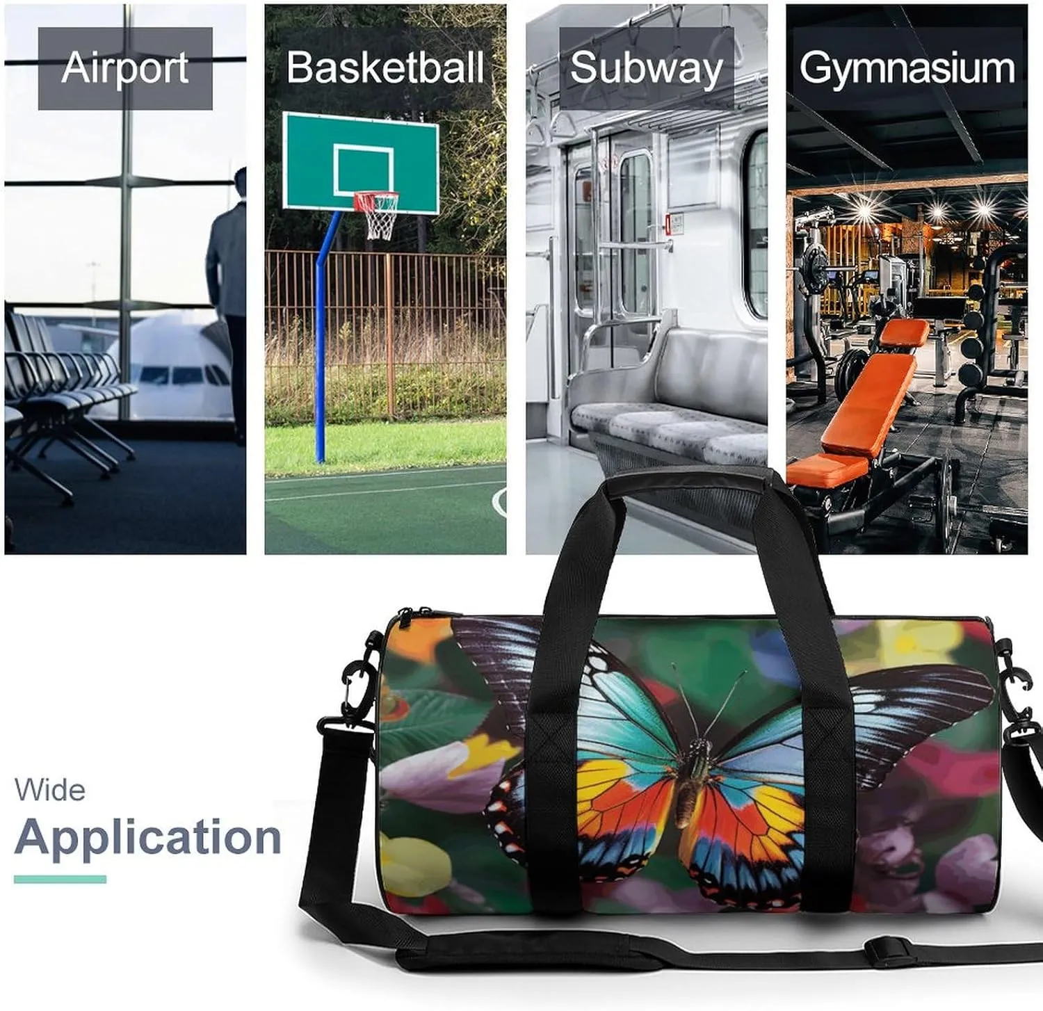 Gym Bag Colorful Butterfly Duffel Bag for Men Women Overnight Bag with Shoe Compartment Workout Bags